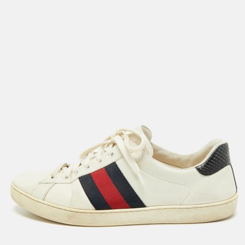 Ace Size 43 /Black Leather and Python Embossed Web Lace Up Sneakers - Gucci - Modalova