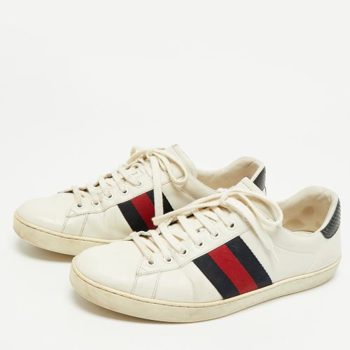 Ace Size 43 /Black Leather and Python Embossed Web Lace Up Sneakers - Gucci - Modalova