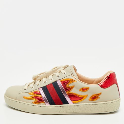 Ace Size 40 Leather and Python Embossed Web Flame Embroidered Low Top Sneakers - Gucci - Modalova