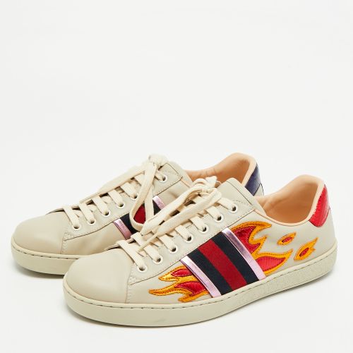Ace Size 40 Leather and Python Embossed Web Flame Embroidered Low Top Sneakers - Gucci - Modalova