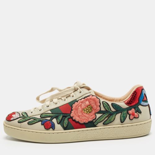 Ace Size 40 Leather Web Floral Embroidered Low Top Sneakers - Gucci - Modalova
