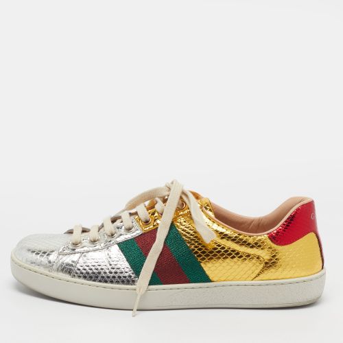Ace Size 40 /Silver Python Embossed Leather Web Lace Up Sneakers - Gucci - Modalova