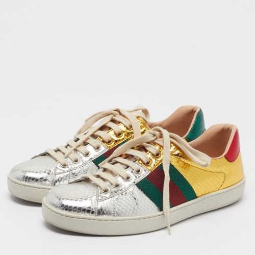 Ace Size 40 /Silver Python Embossed Leather Web Lace Up Sneakers - Gucci - Modalova
