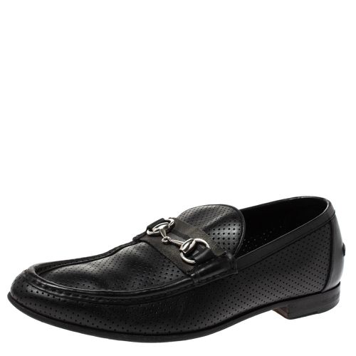 Gucci Black Perforated Leather Horsebit Slip On Loafers Size 45 - Gucci - Modalova