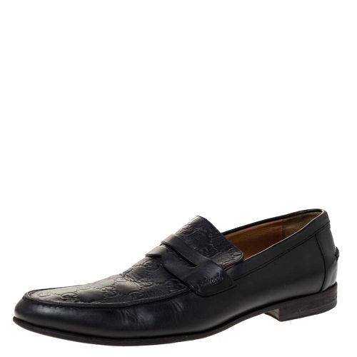 Gucci Black Guccissima Leather Penny Slip On Loafers 41 - Gucci - Modalova