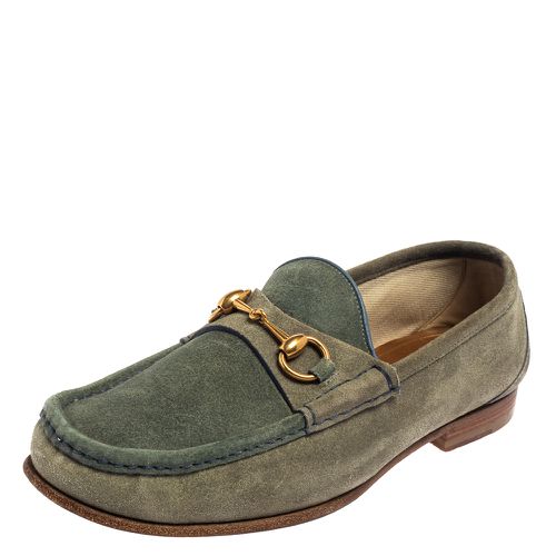 Gucci Blue/Grey Suede Horsebit Slip on Loafers Size 42 - Gucci - Modalova