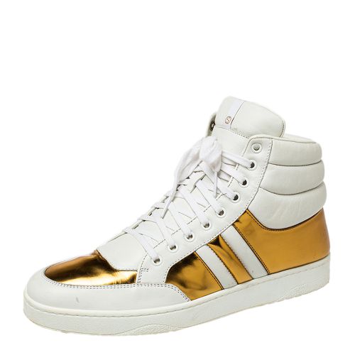 Gucci White/Gold Leather Lace Up High Top Sneakers Size 43.5 - Gucci - Modalova