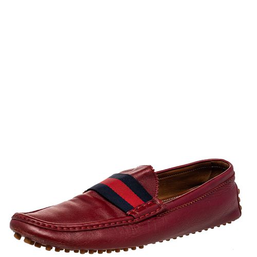 Gucci Red Leather Web Detail Slip On Loafers Size 43.5 - Gucci - Modalova