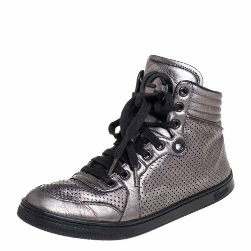 Gucci Metallic Grey Leather High-Top Sneakers Size 37 - Gucci - Modalova