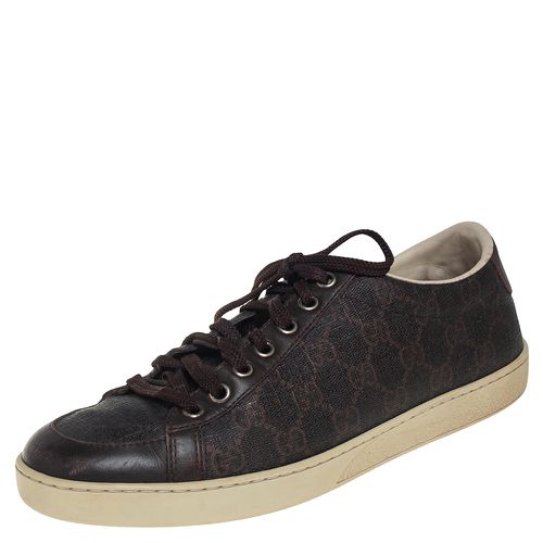 Gucci Brown Guccissima Coated Canvas and Leather Low Top Sneakers Size 39 - Gucci - Modalova