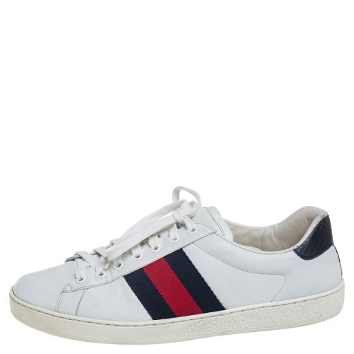 Leather And Python Embossed Leather Ace Low Top Sneakers Size 40 - Gucci - Modalova