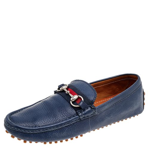 Gucci Blue Leather Horsebit Slip on Loafers Size 40 - Gucci - Modalova