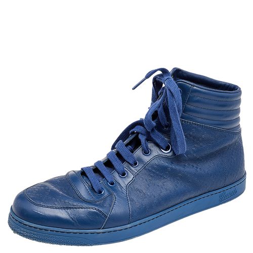 Gucci Blue Diamante Leather High Top Sneakers Size 44 - Gucci - Modalova