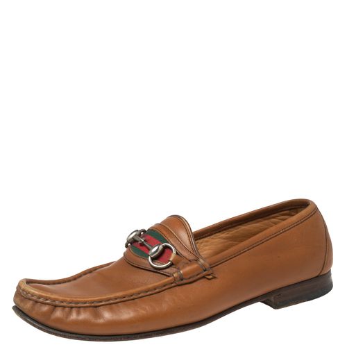 Gucci Brown Leather Web Horsebit Loafers Size 41.5 - Gucci - Modalova