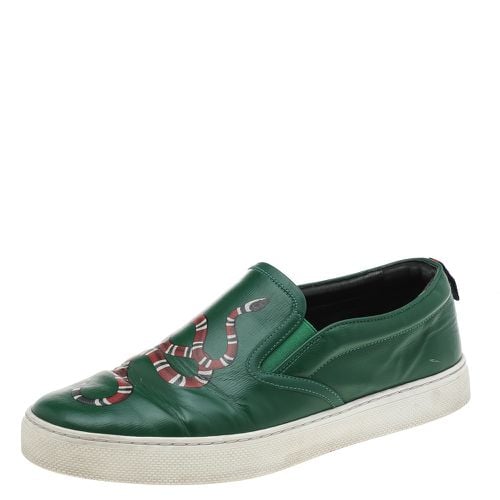 Gucci Green Leather Dublin Snake Print Slip On Sneakers Size 42 - Gucci - Modalova