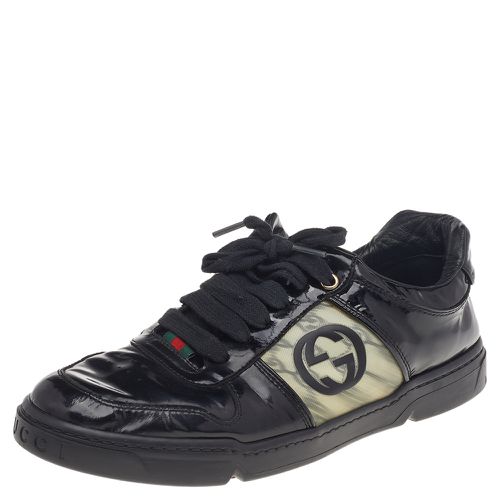 Gucci Black Patent Leather Interlocking G Hologram Logo Low Top Sneakers Size 41 - Gucci - Modalova