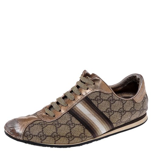 Gucci Beige/Gold Supreme Canvas And Leather Web Low Top Sneakers Size 39.5 - Gucci - Modalova