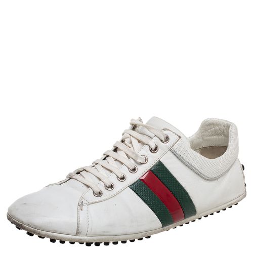 Leather Web Lace Up Sneakers Size 42 - Gucci - Modalova