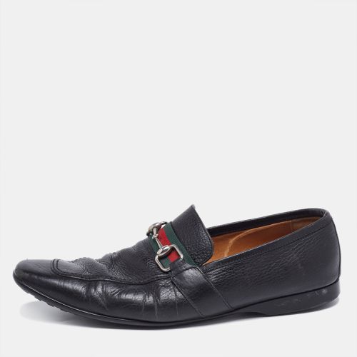 Gucci Black Leather Horsebit Web Detail Slip On Loafers Size 44.5 - Gucci - Modalova