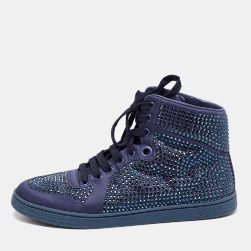 Gucci Blue Satin Crystal Embellished High Top Sneakers Size 39.5 - Gucci - Modalova