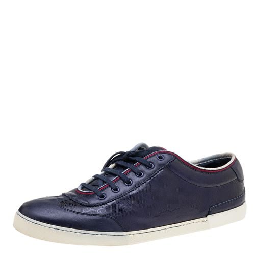 Gucci Navy Blue GG Imprime Canvas And Leather Low Top Sneakers Size 47 - Gucci - Modalova