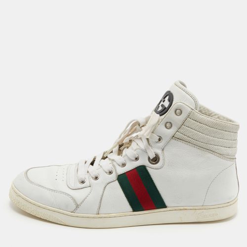 Gucci White Leather Web Detail High Top Sneakers Size 44.5 - Gucci - Modalova