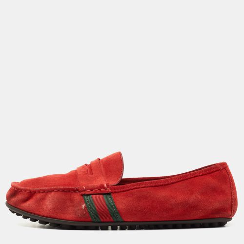 Gucci Red Suede Web Trim Penny Loafers Size 40.5 - Gucci - Modalova