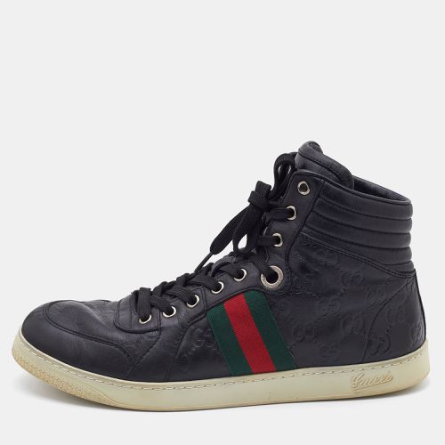 Gucci Black Guccissima Leather Web Detail High Top Sneakers Size 41.5 - Gucci - Modalova