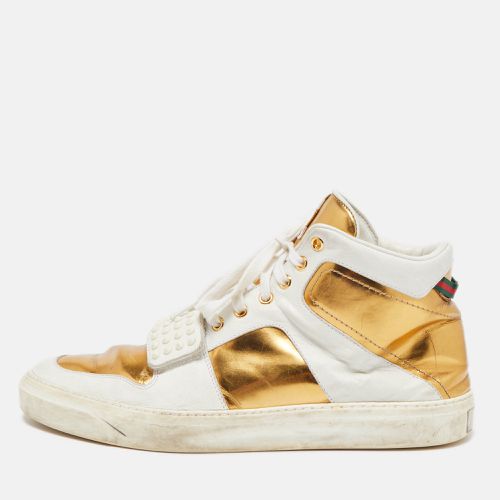 Gucci White/Gold Leather Lace Up High Top Sneakers Size 44 - Gucci - Modalova