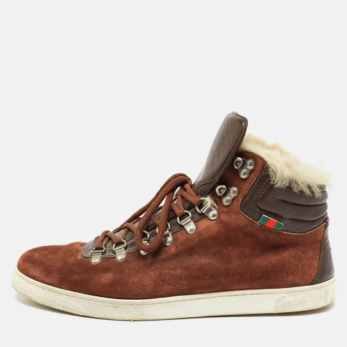 Gucci Brown Suede and Fur Trim High Top Sneakers Size 43 - Gucci - Modalova