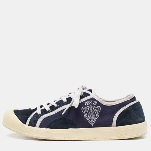 Gucci Navy Blue Canvas and Suede Signature Crest Sneakers Size 42 - Gucci - Modalova