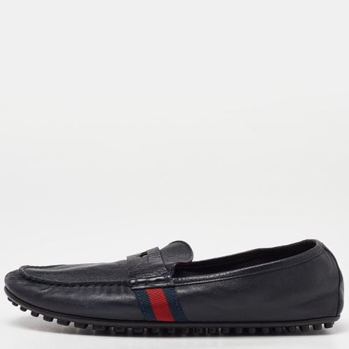 Gucci Black Leather Web Penny Slip On Loafers Size 43 - Gucci - Modalova