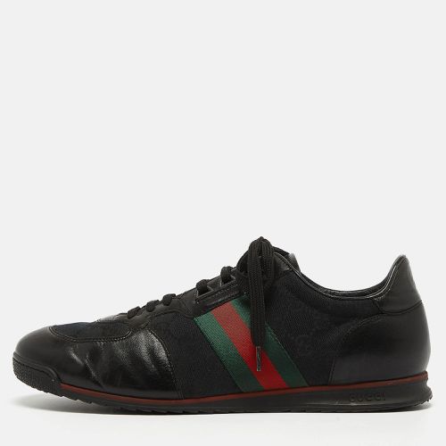 Gucci Black Leather and GG Canvas Web Low Top Sneakers Size 44.5 - Gucci - Modalova