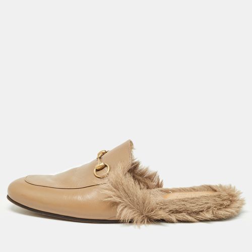 Gucci Brown Leather And Fur Princetown Mules Size 46 - Gucci - Modalova