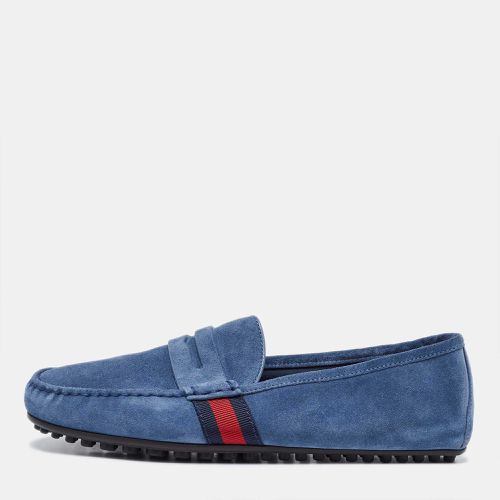 Gucci Blue Suede Web Trim Penny Loafers Size 41.5 - Gucci - Modalova