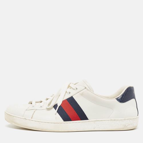 Gucci White/Navy Blue Leather and Python Embossed Ace Sneakers Size 46.5 - Gucci - Modalova