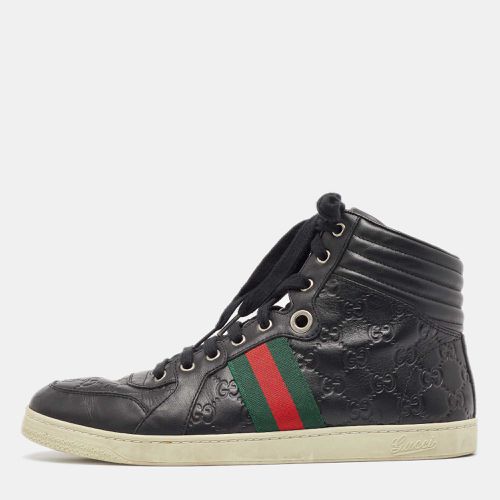 Gucci Black Guccissima Leather Web High Top Sneakers Size 43 - Gucci - Modalova