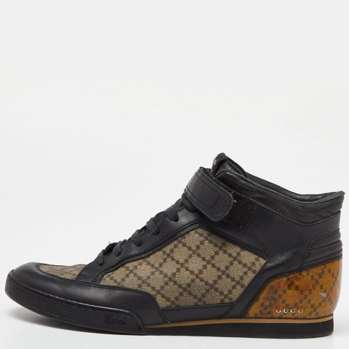 Gucci Black/Beige Leather and Diamante Canvas High Top Sneakers Size 42 - Gucci - Modalova