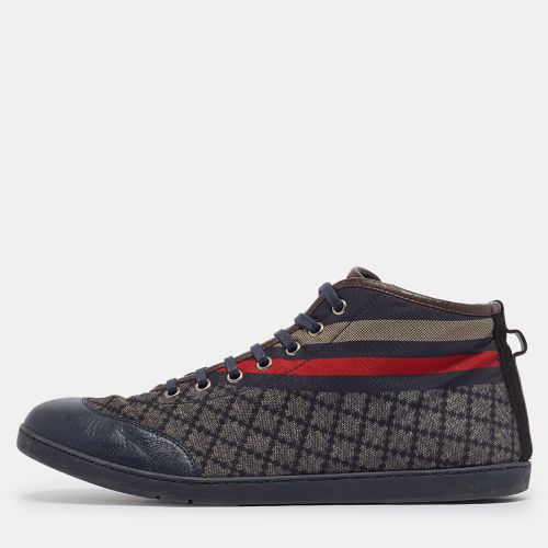 Gucci Navy Blue Leather and Diamante Web Print Nylon High Top Sneakers Size 42.5 - Gucci - Modalova