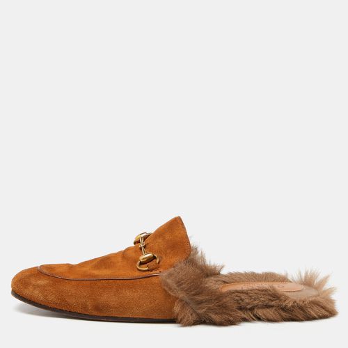 Gucci Brown Suede and Fur Lined Princetown Flat Mules Size 42 - Gucci - Modalova