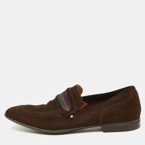 Gucci Brown Suede Web Slip On Loafers Size 41 - Gucci - Modalova