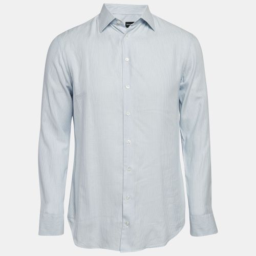 Giorgio Armani Blue Stripe Cotton Button Front Shirt M - Giorgio Armani - Modalova