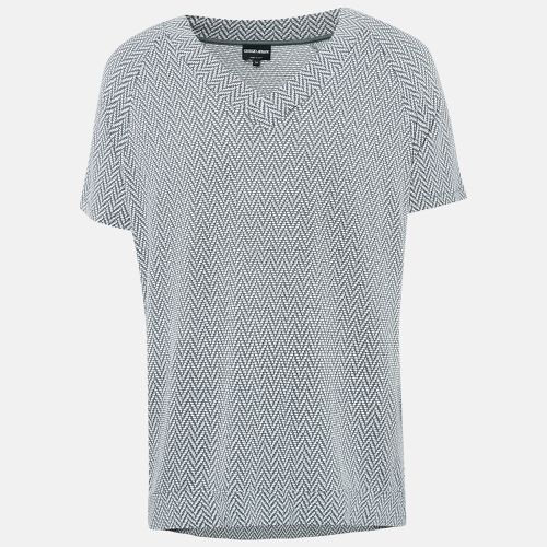 Giorgio Armani Grey Patterned Stretch Knit V-Neck T-Shirt XXL - Giorgio Armani - Modalova