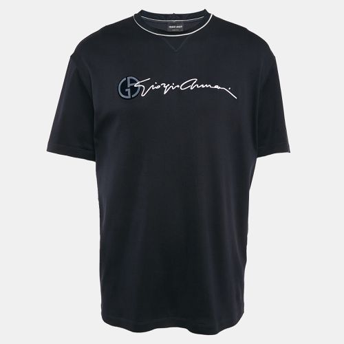 Giorgio Armani Navy Blue Logo Embroidered Jersey T-Shirt XXXL - Giorgio Armani - Modalova