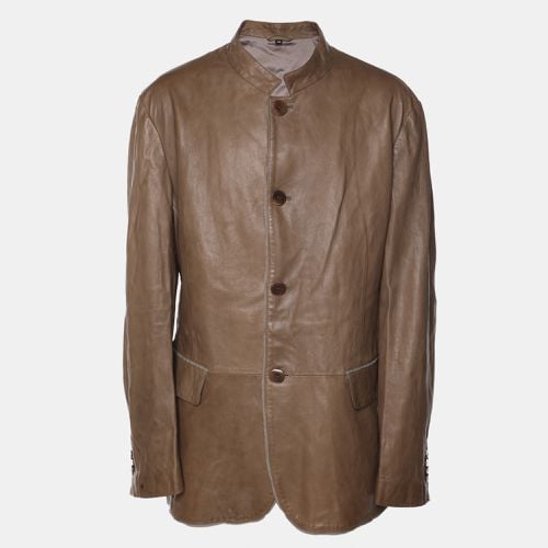 Khaki Leather Jacket XXXL - Giorgio Armani - Modalova