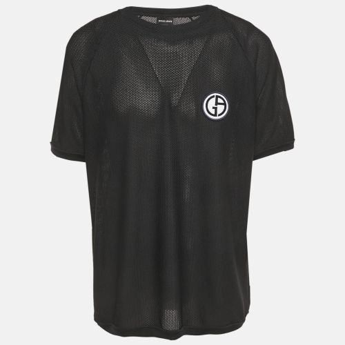 Giorgio Armani Black Mesh Logo Patch Detail Crew Neck T-Shirt XXXL - Giorgio Armani - Modalova