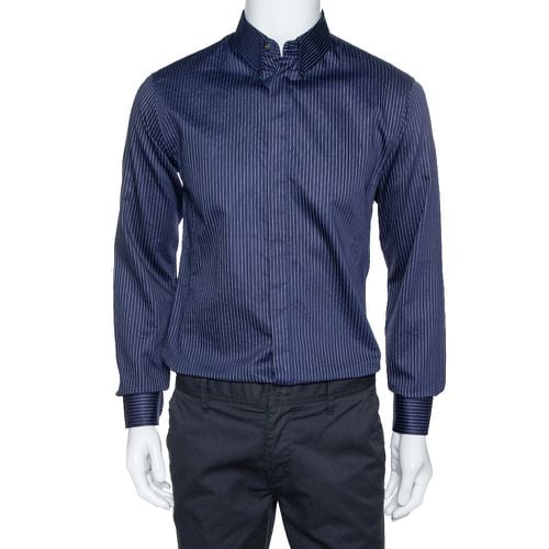 Giorgio Armani Navy Blue Pinstriped Cotton Long Sleeve Shirt M - Giorgio Armani - Modalova