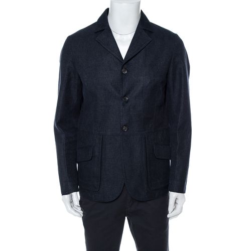 Giorgio Armani Navy Blue Linen & Wool Three Buttoned Jacket XL - Giorgio Armani - Modalova