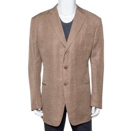 Giorgio Armani Brown Micro Check Patterned Linen Button Front Blazer 5XL - Giorgio Armani - Modalova