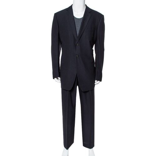 Giorgio Armani Classico Midnight Blue Pinstriped Wool & Silk Suit 5XL - Giorgio Armani - Modalova